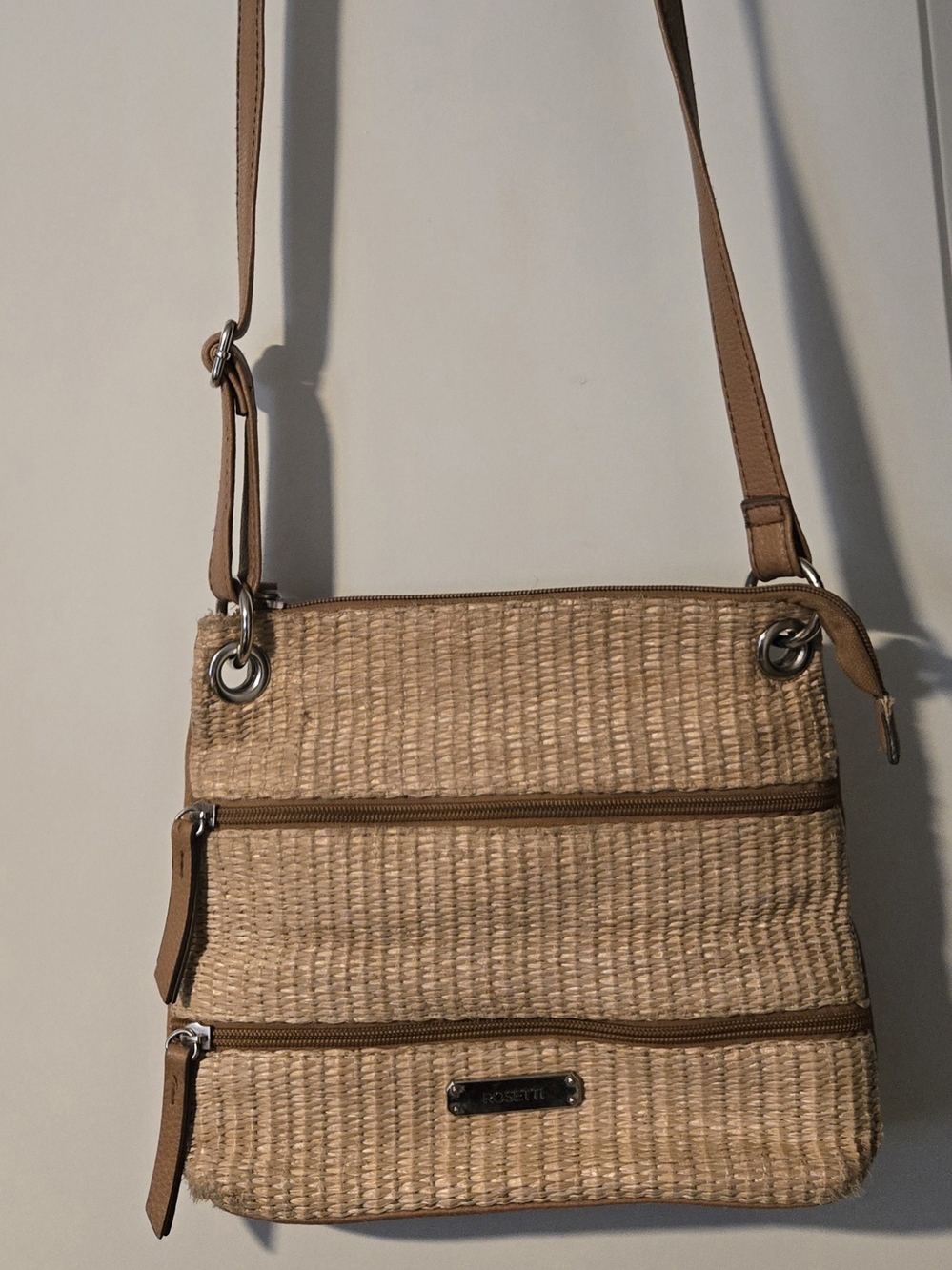 Rosetti Tan Woven Crossbody Bag